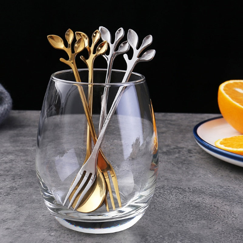 Leaf Branch Stainless Steel Dessert Spoon Fork Gift