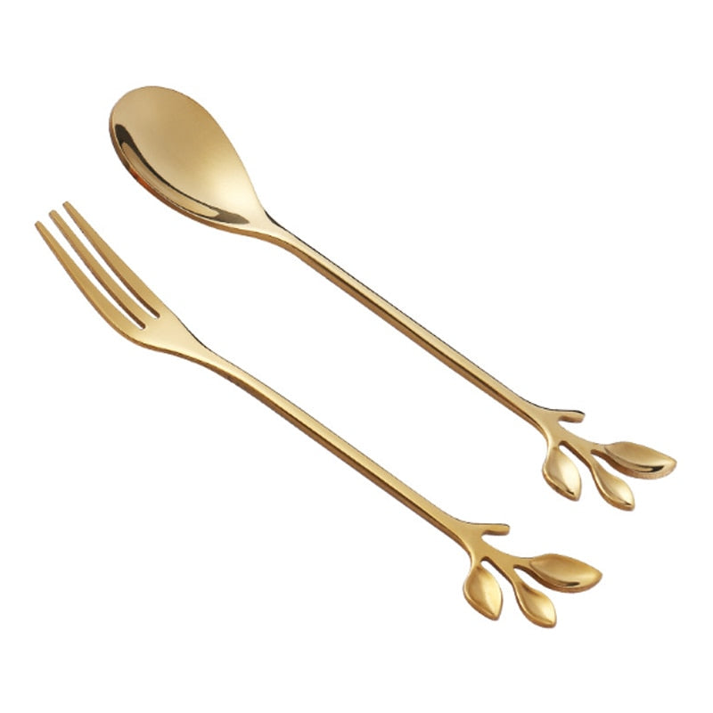 Leaf Branch Stainless Steel Dessert Spoon Fork Gift
