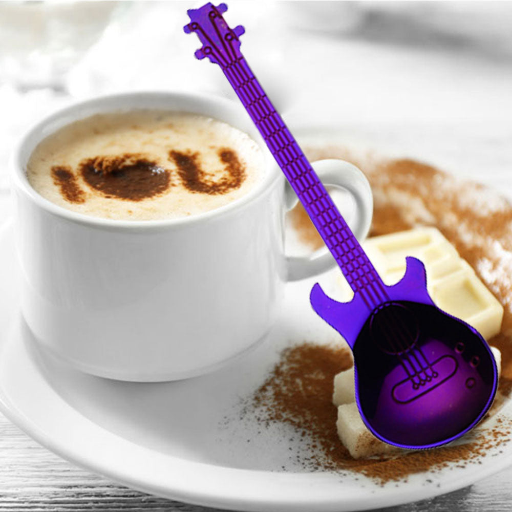 Guitar Shaped Stainless Steel Coffee Spoons, Set of 7
