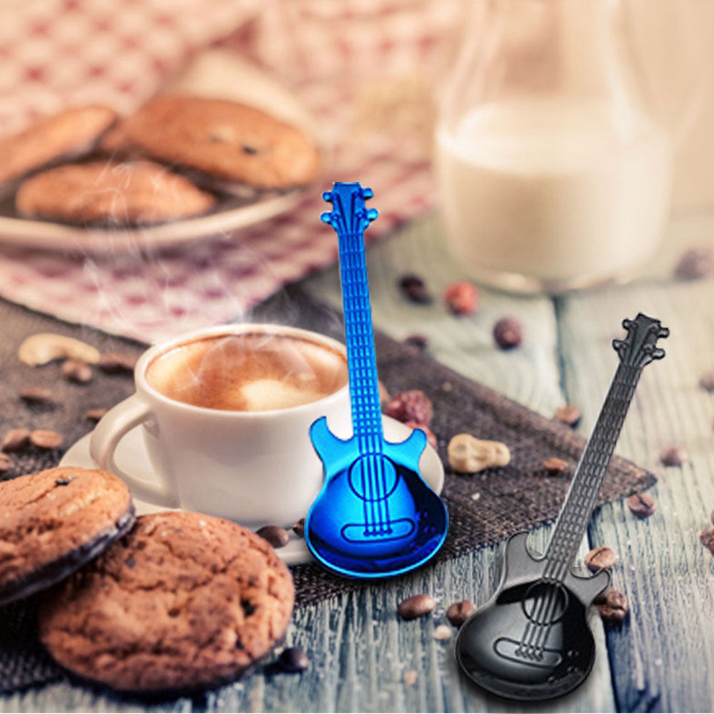 Guitar Shaped Stainless Steel Coffee Spoons, Set of 7