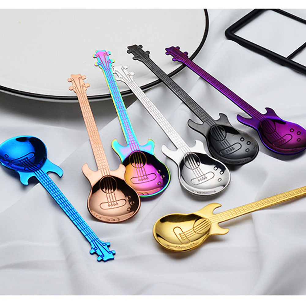 Guitar Shaped Stainless Steel Coffee Spoons, Set of 7