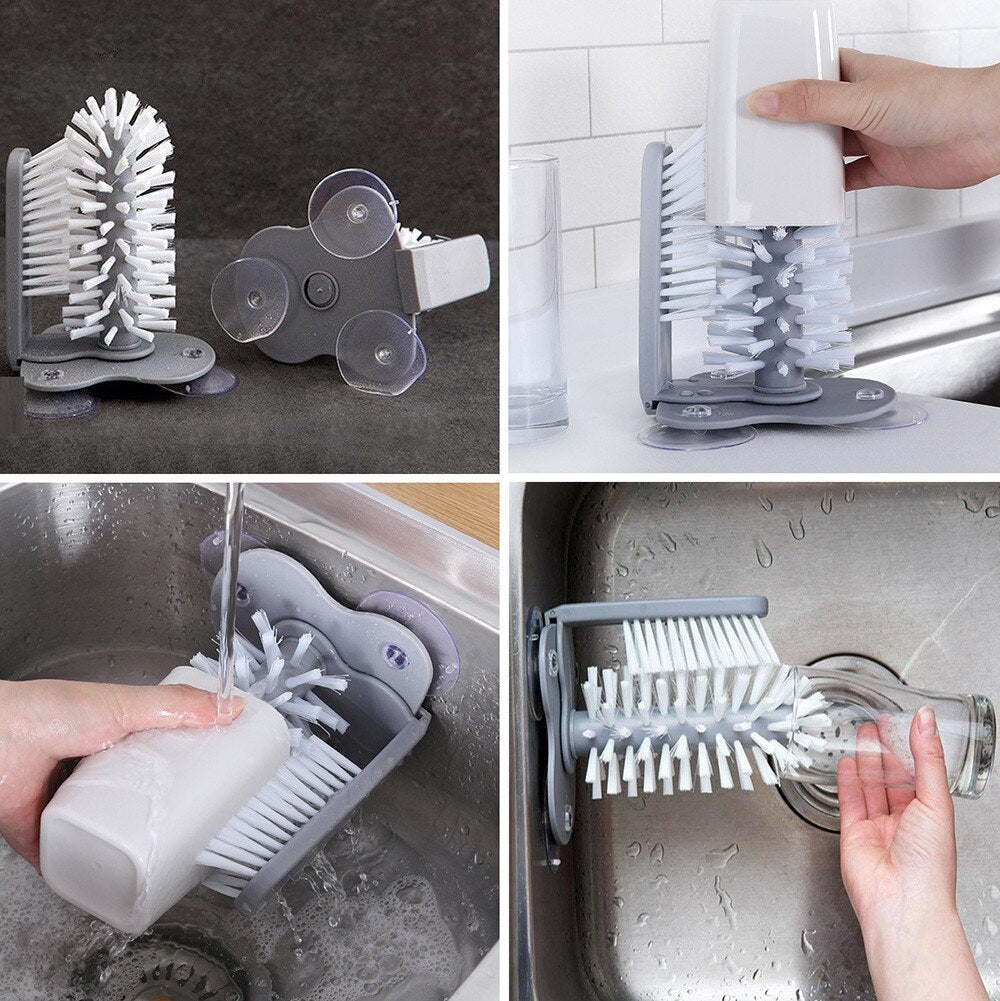 Suction Cup Bottle Brush with Rotating Head for Sink