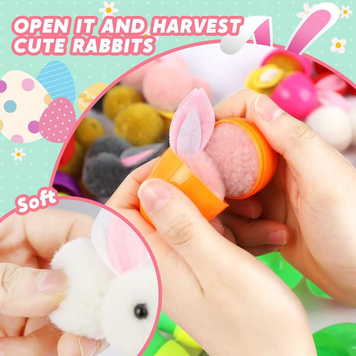 Easter Surprise Eggs with Cute Mini Bunny Toys, 24 Pack