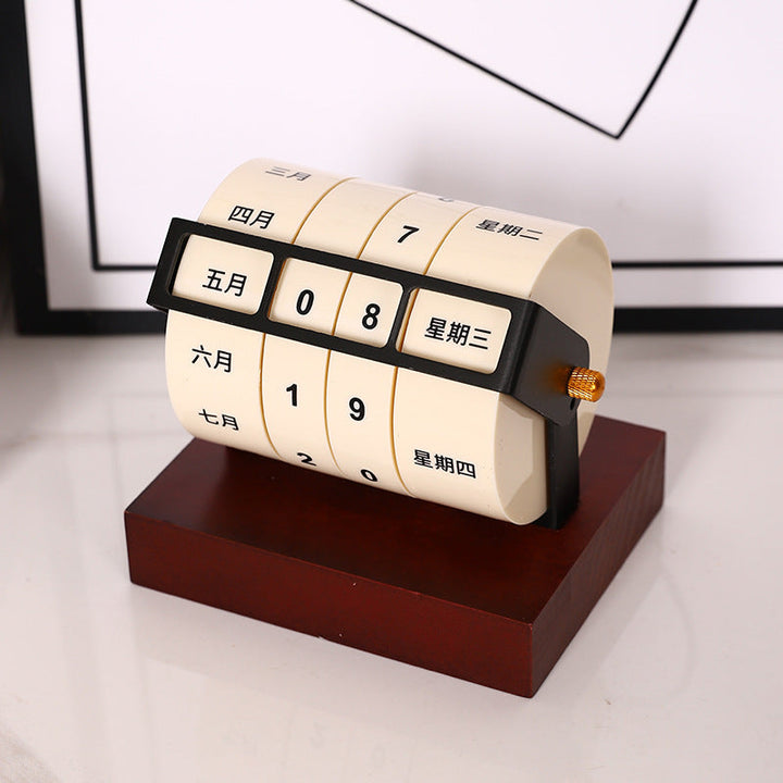 Rotating Perpetual Desk Calendar for Wooden Desk Decor