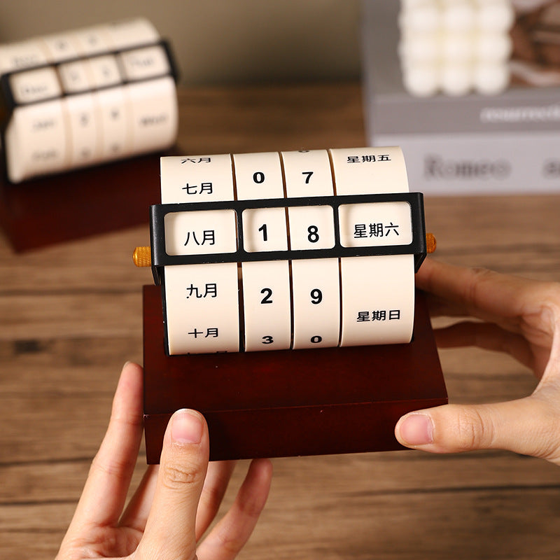 Rotating Perpetual Desk Calendar for Wooden Desk Decor