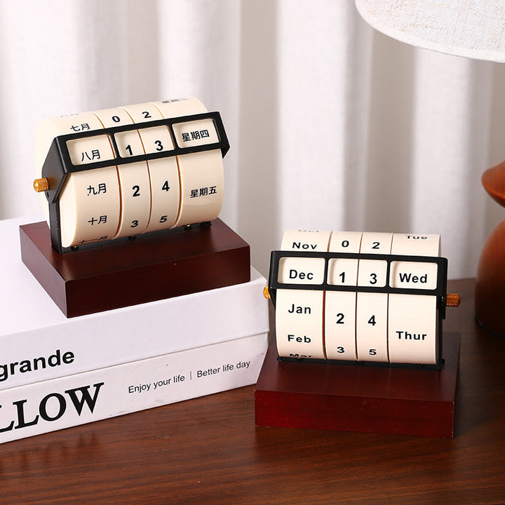 Rotating Perpetual Desk Calendar for Wooden Desk Decor