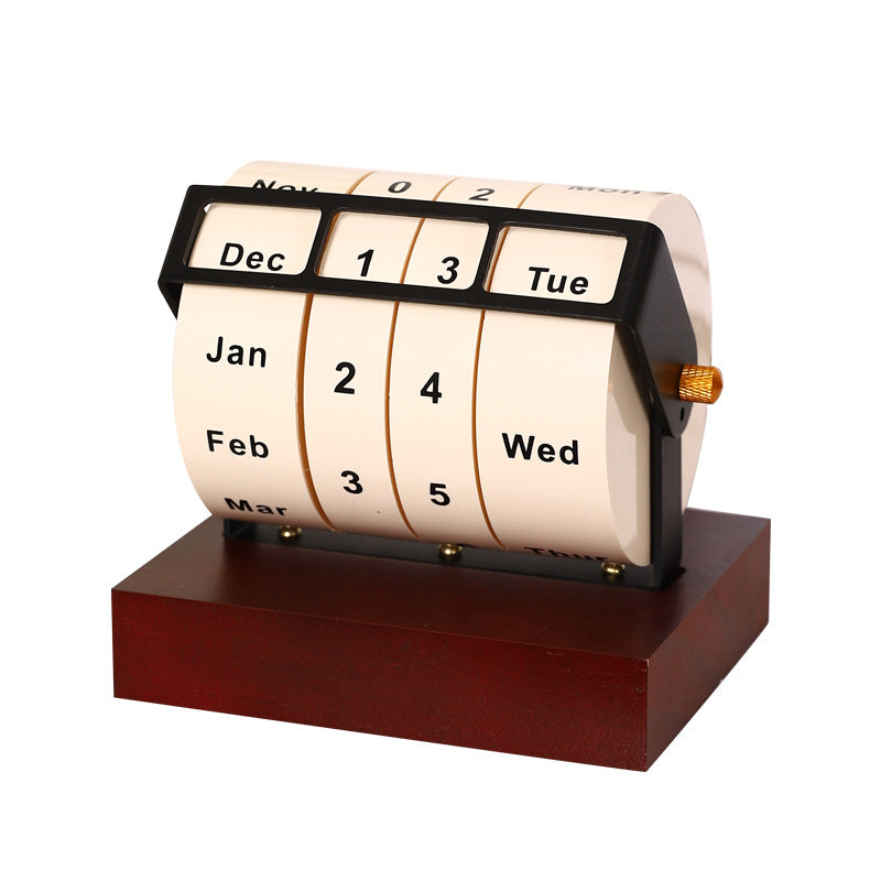 Rotating Perpetual Desk Calendar for Wooden Desk Decor