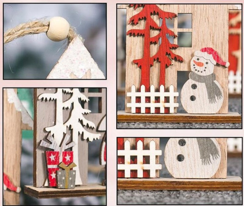 Wooden Christmas Tree Ornaments Rustic Holiday Village