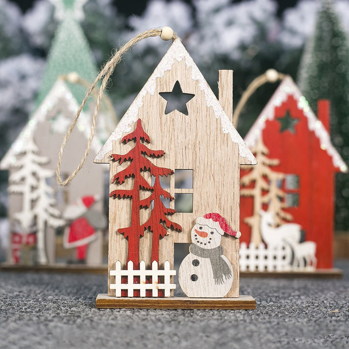 Wooden Christmas Tree Ornaments Rustic Holiday Village