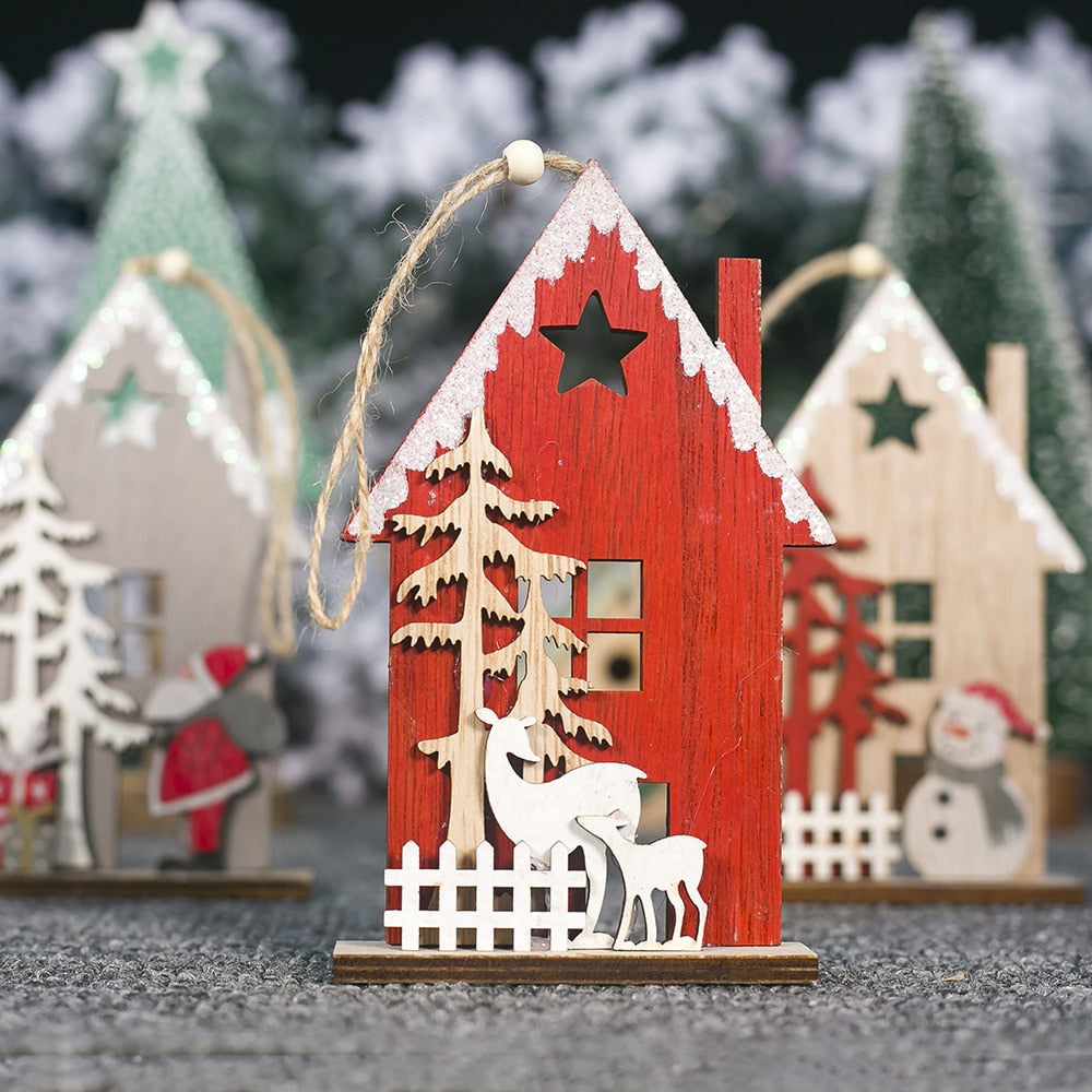Wooden Christmas Tree Ornaments Rustic Holiday Village