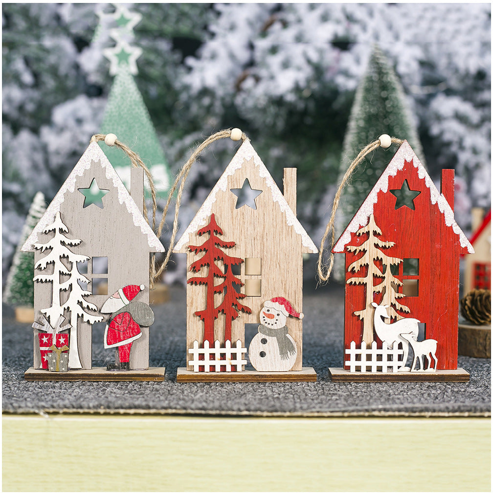 Wooden Christmas Tree Ornaments Rustic Holiday Village