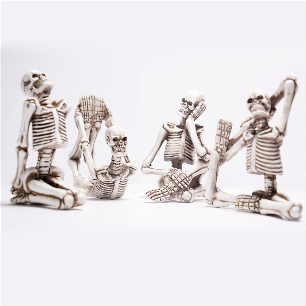 Skeleton Yoga Decor Set: Quirky Antique Shelf Display
