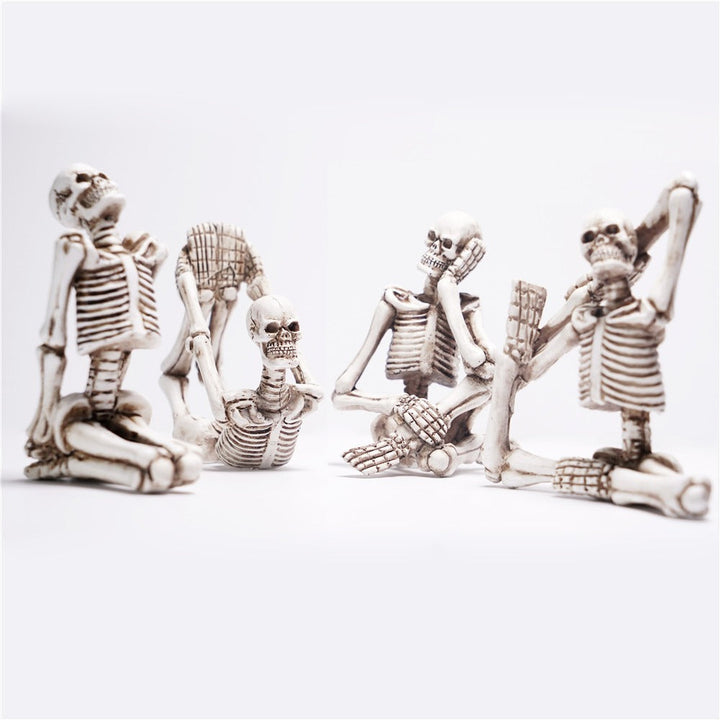 Skeleton Yoga Decor Set: Quirky Antique Shelf Display