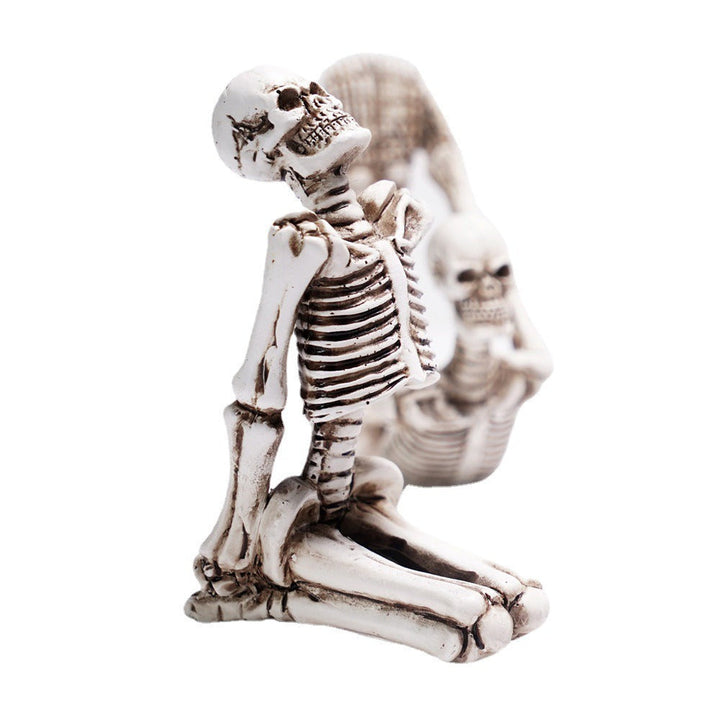 Skeleton Yoga Decor Set: Quirky Antique Shelf Display