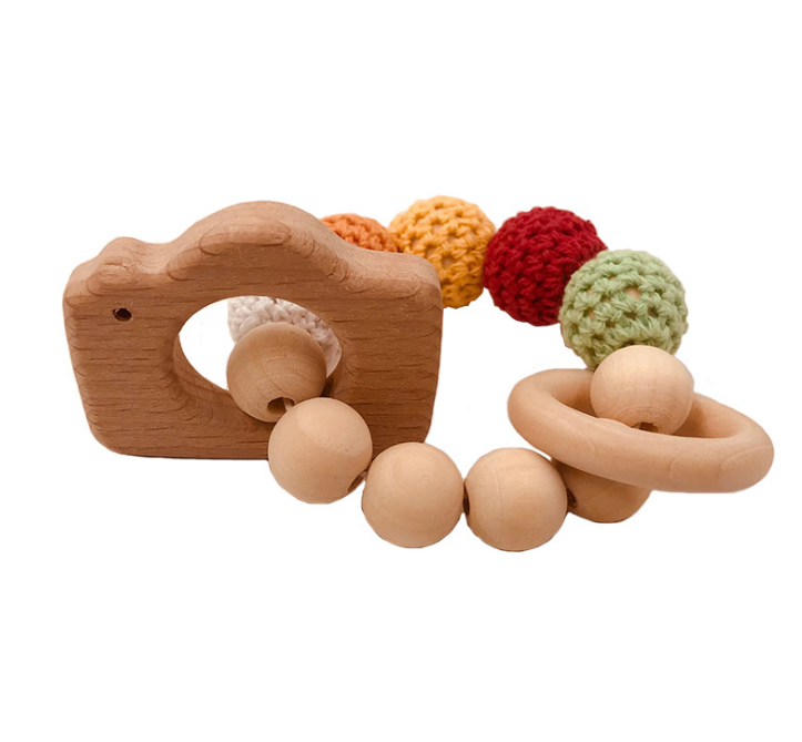 Wooden Baby Teething Ring Set for Sensory Relief