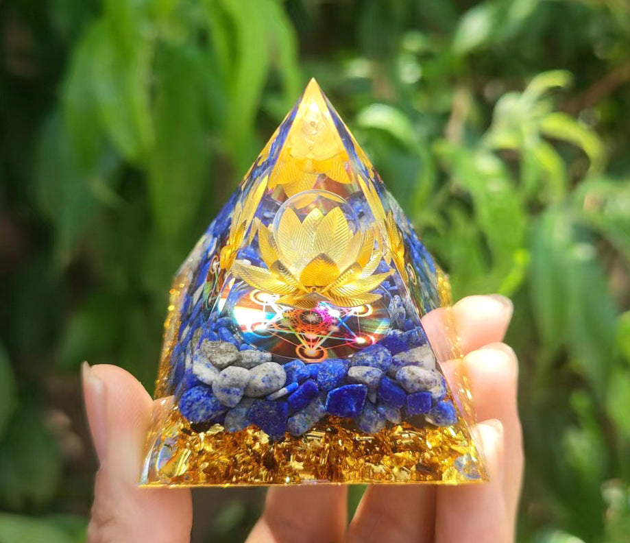 Crystal Pyramid Decor with Embedded Gold Accents Piece