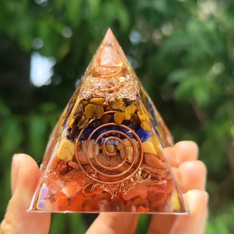 Crystal Pyramid Decor with Embedded Gold Accents Piece