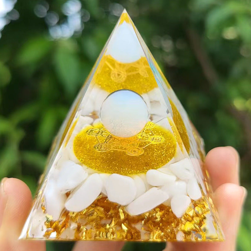 Crystal Pyramid Decor with Embedded Gold Accents Piece