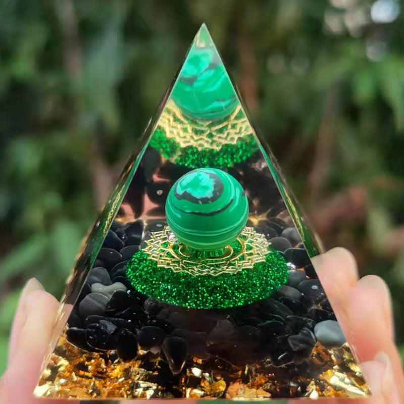 Crystal Pyramid Decor with Embedded Gold Accents Piece