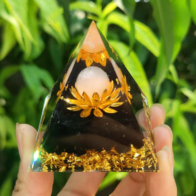 Crystal Pyramid Decor with Embedded Gold Accents Piece