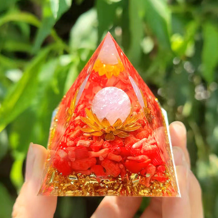 Crystal Pyramid Decor with Embedded Gold Accents Piece