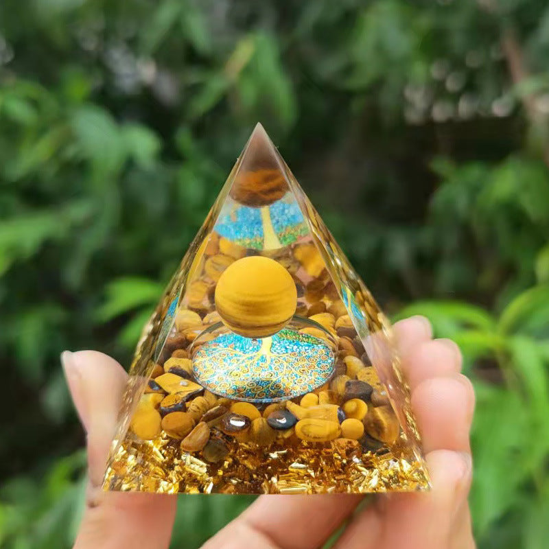 Crystal Pyramid Decor with Embedded Gold Accents Piece