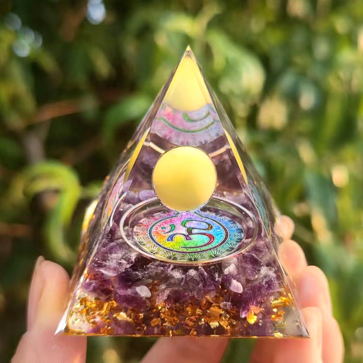Crystal Pyramid Decor with Embedded Gold Accents Piece