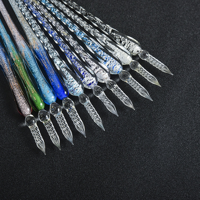 Crystal Glass Pen Gift Box Set With 12 Colorful Inks