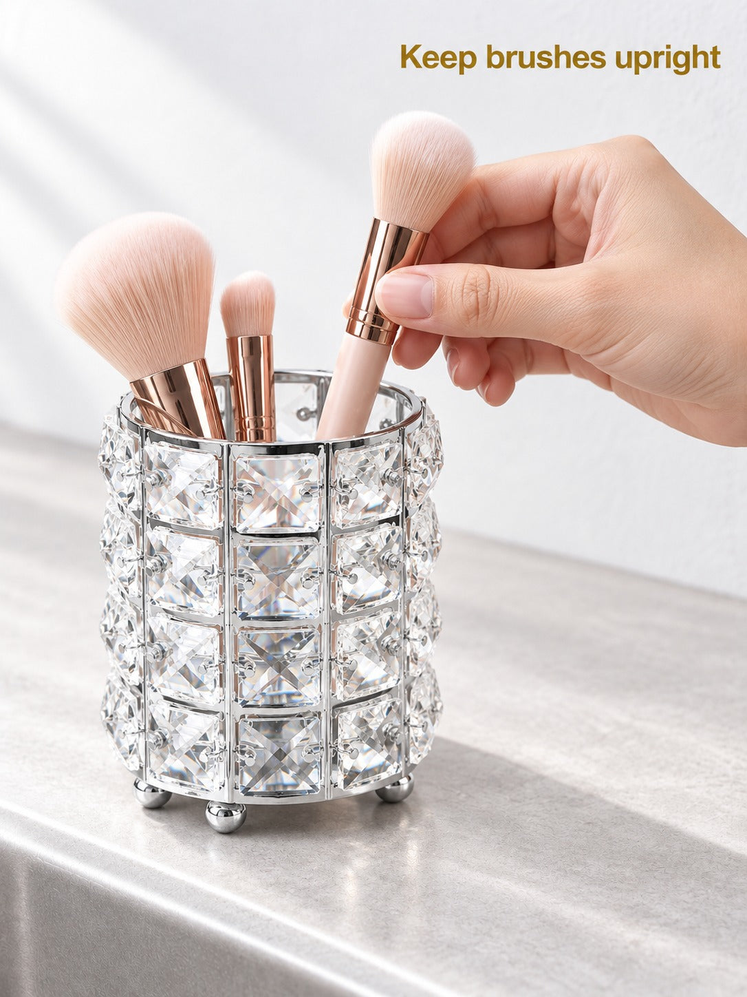 Crystal Makeup Brush Holder Upright Vanity Organizer