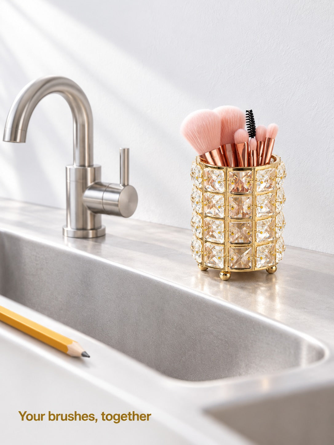 Crystal Makeup Brush Holder Upright Vanity Organizer