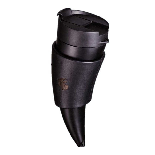 Goat Horn Vacuum Insulated Coffee Mug with Leather Sleeve