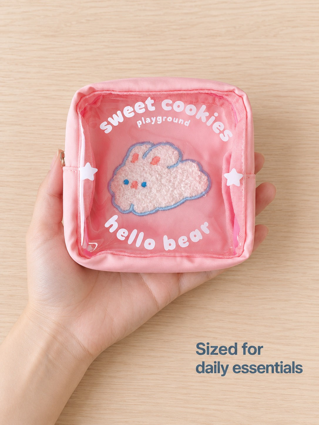 Cute Bear Cosmetic Bag with Clear Window Zip Pouch