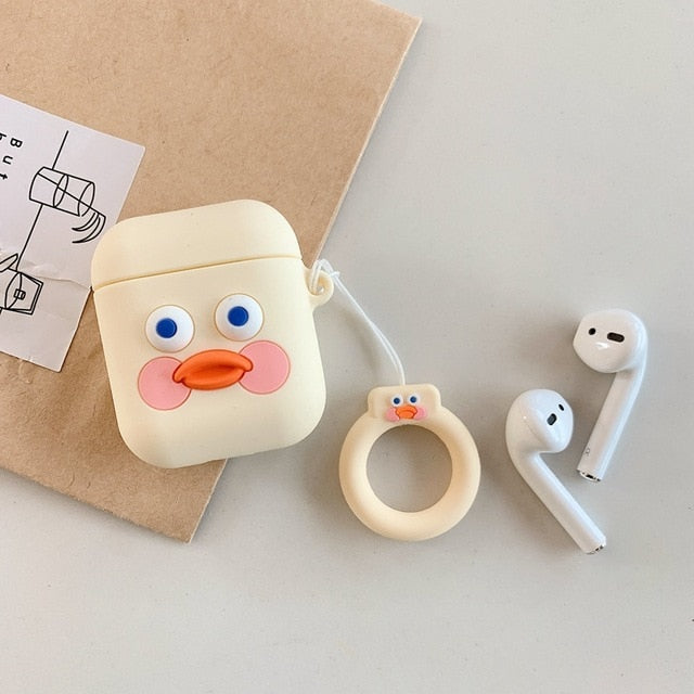 Cute Cartoon AirPods Case Cover, Soft Silicone with Strap