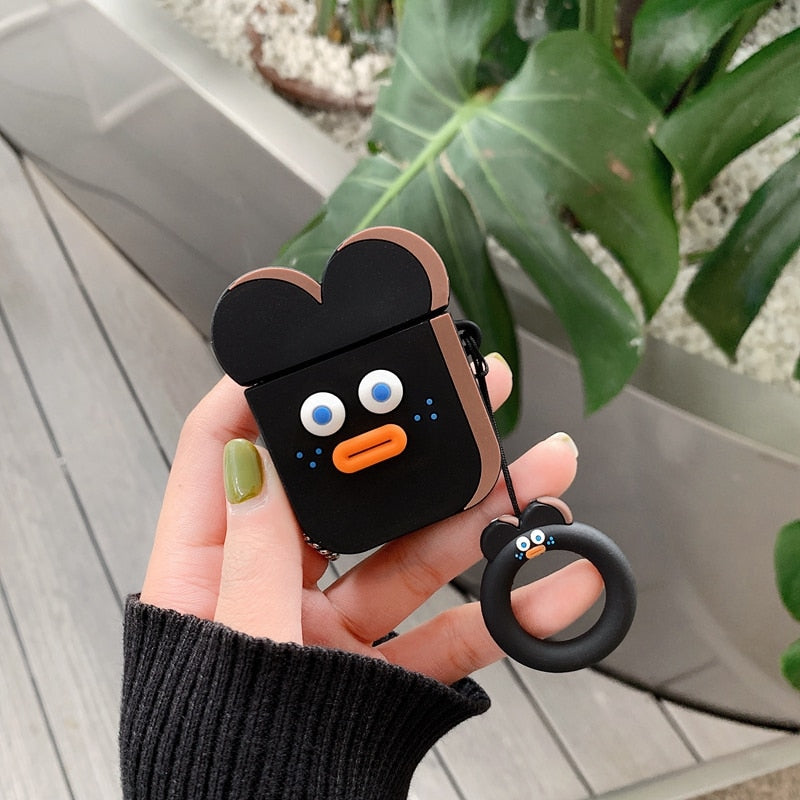 Cute Cartoon AirPods Case Cover, Soft Silicone with Strap
