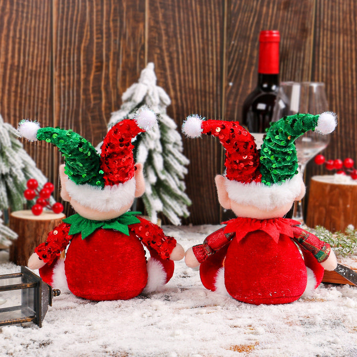Christmas Elf Doll Set – Glittering Seated Duo Decor