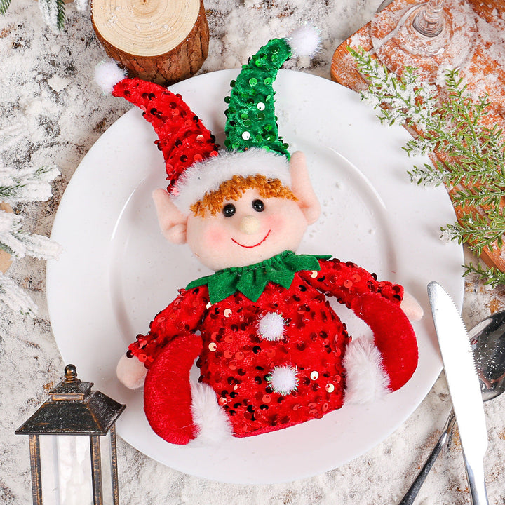 Christmas Elf Doll Set – Glittering Seated Duo Decor