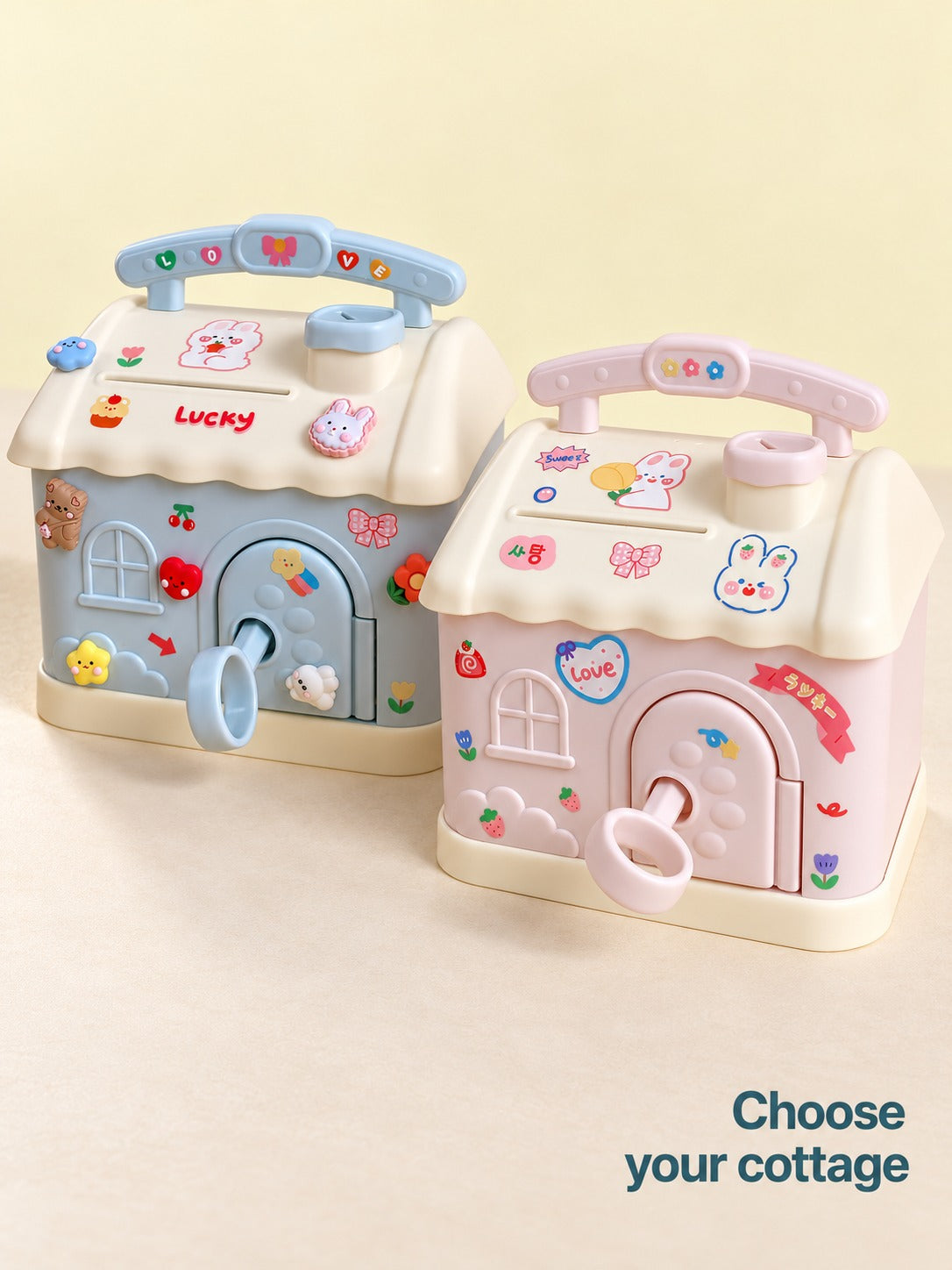 Cute Cottage Piggy Bank with Lock and Key for Kids