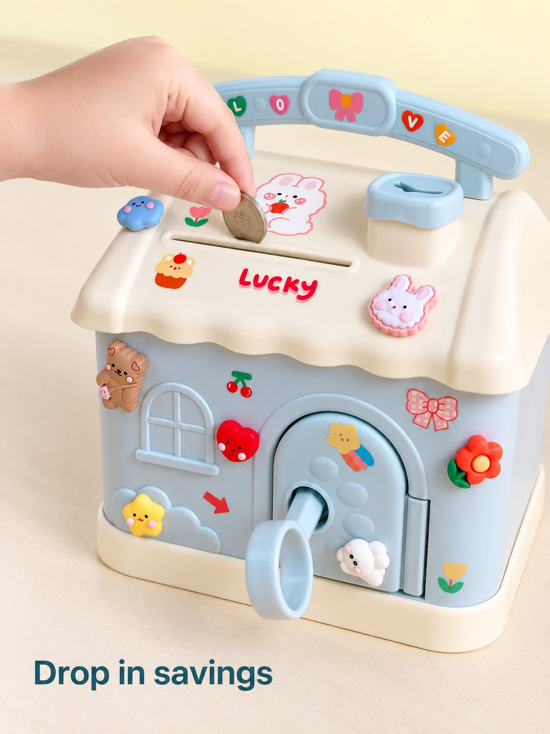 Cute Cottage Piggy Bank with Lock and Key for Kids