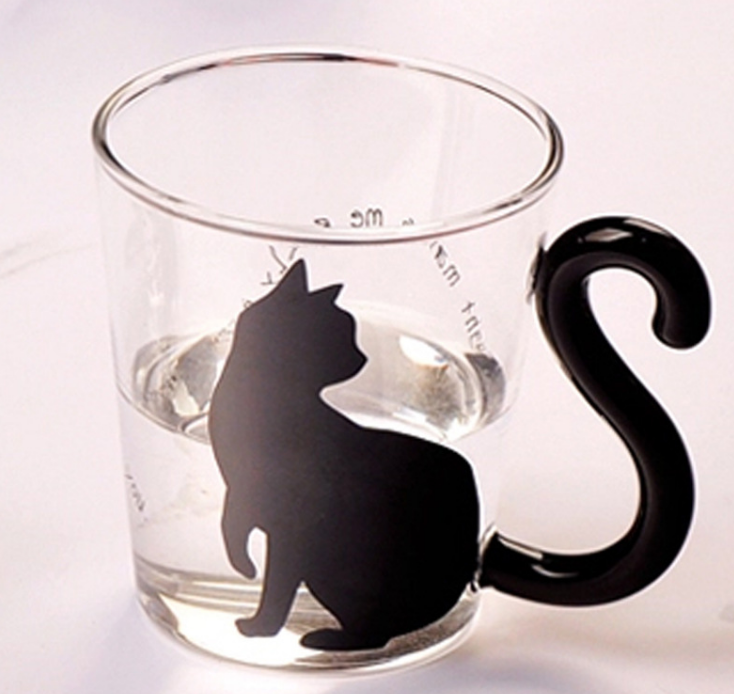 Cat Shaped Glass Mug with Tail Handle for Coffee Tea