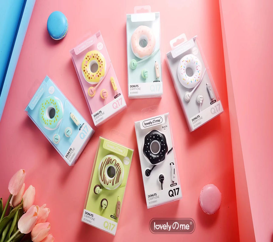 Cute Donut Wired Earphones with Mic, Pastel Colors