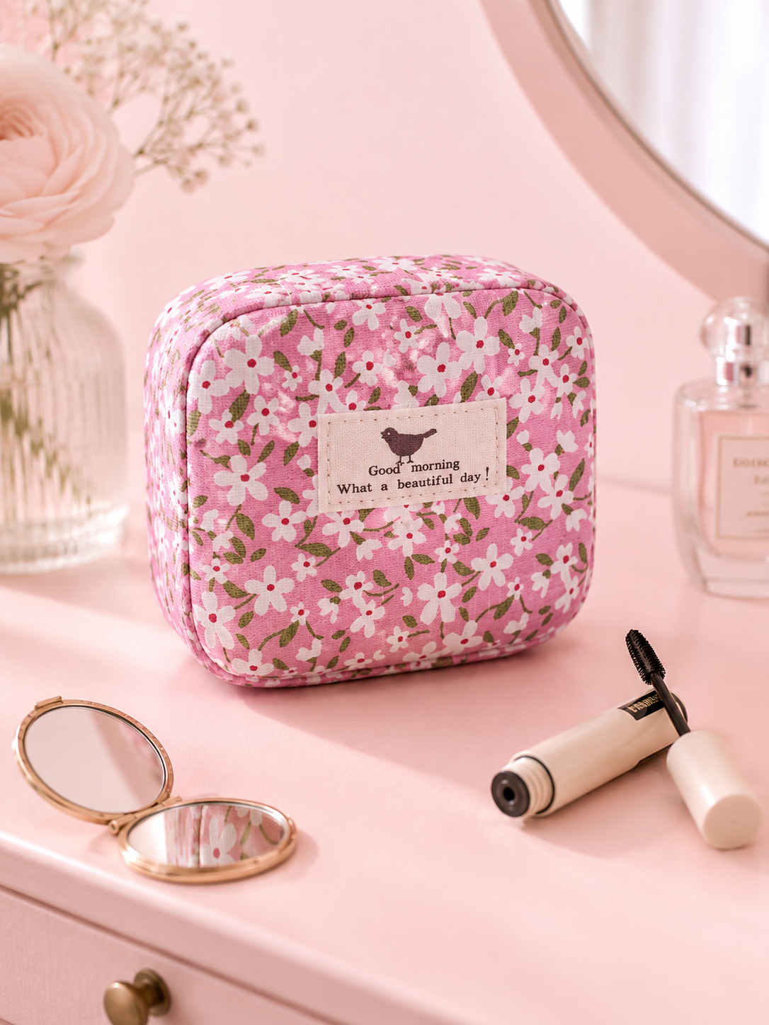 Cute Floral Eyelash Case with Mirror | Lash Storage