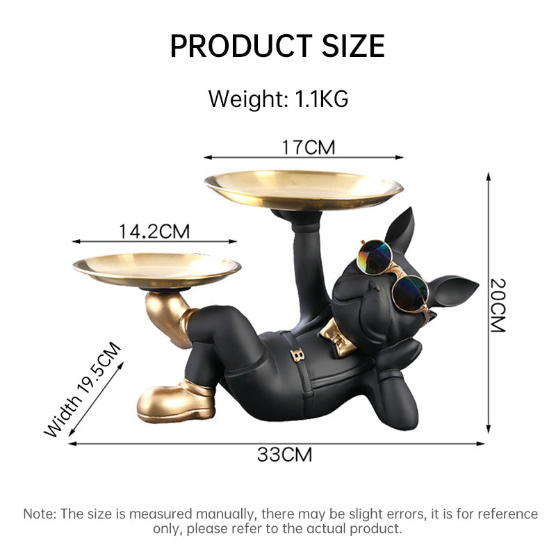French Bulldog Figurine With Decorative Gold Trays