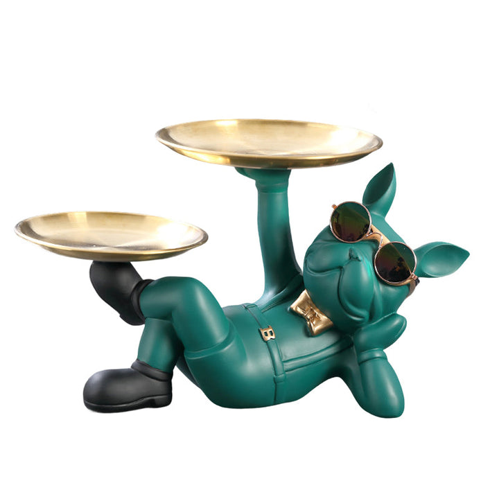 French Bulldog Figurine With Decorative Gold Trays