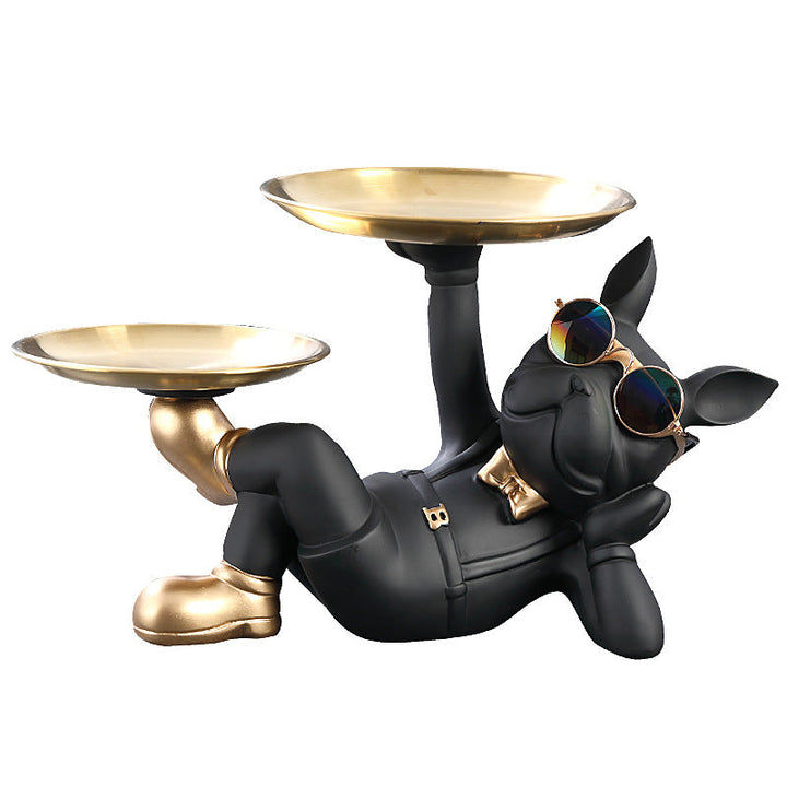 French Bulldog Figurine With Decorative Gold Trays