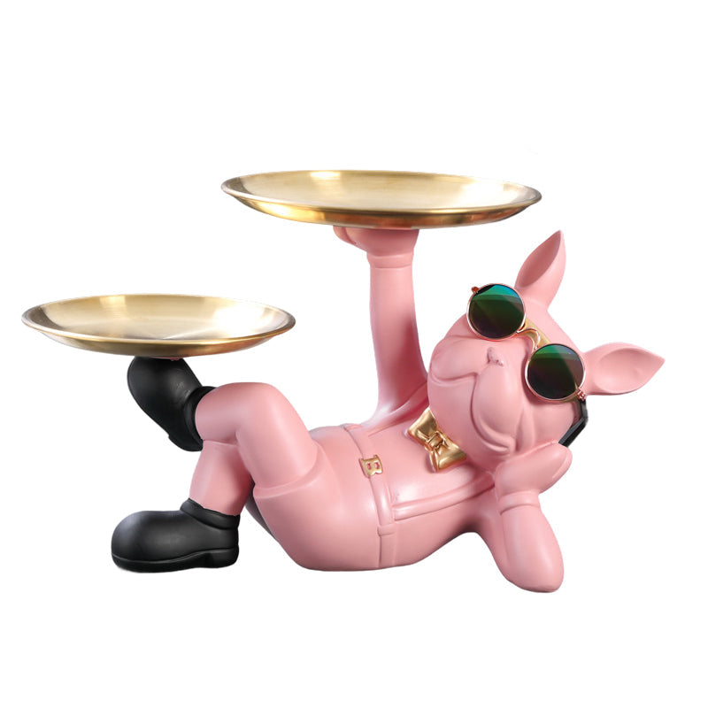 French Bulldog Figurine With Decorative Gold Trays