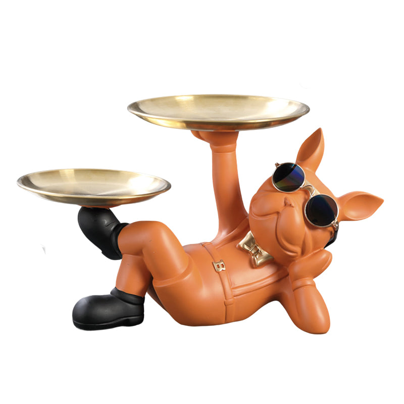 French Bulldog Figurine With Decorative Gold Trays