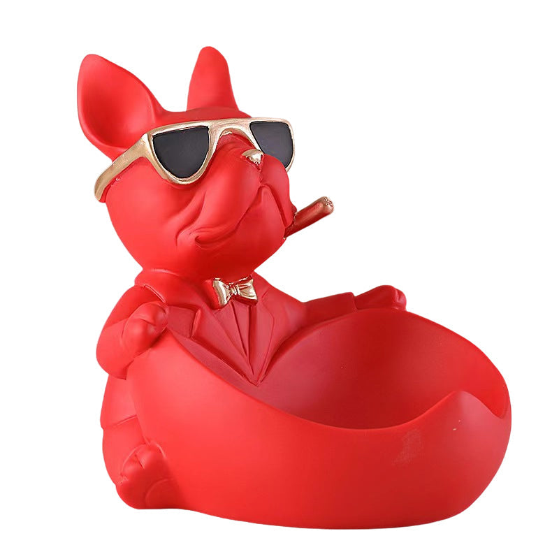 French Bulldog Figurine With Decorative Gold Trays