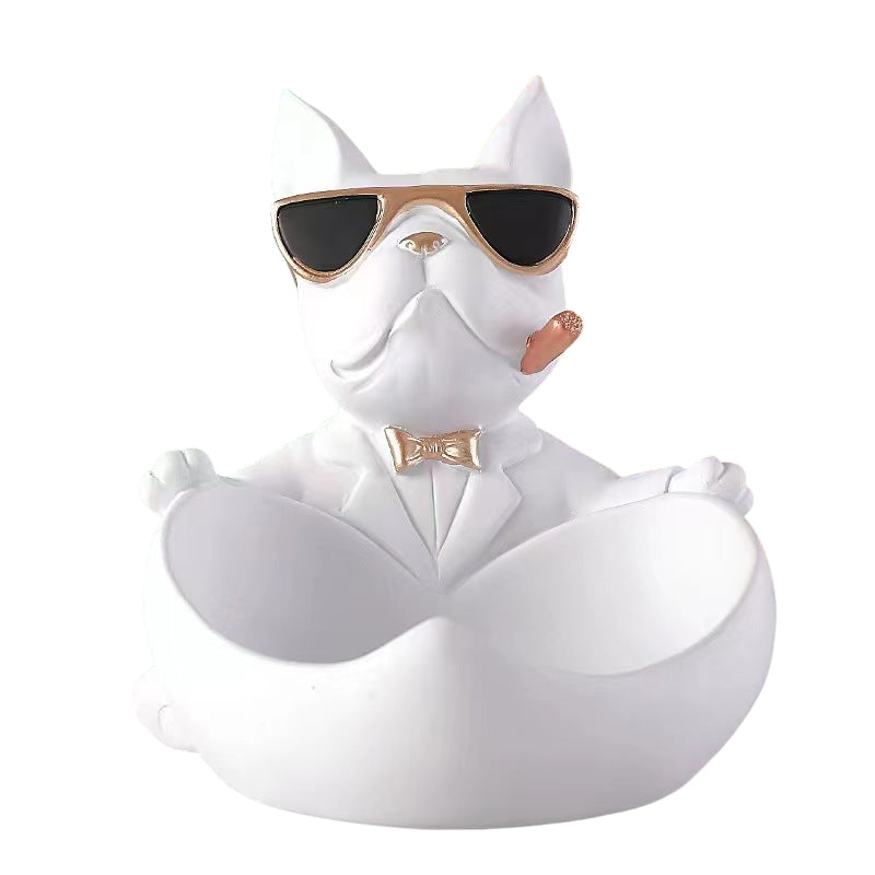 French Bulldog Figurine With Decorative Gold Trays