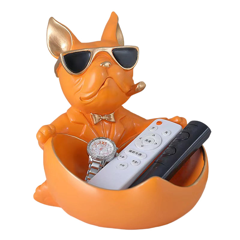 French Bulldog Figurine With Decorative Gold Trays