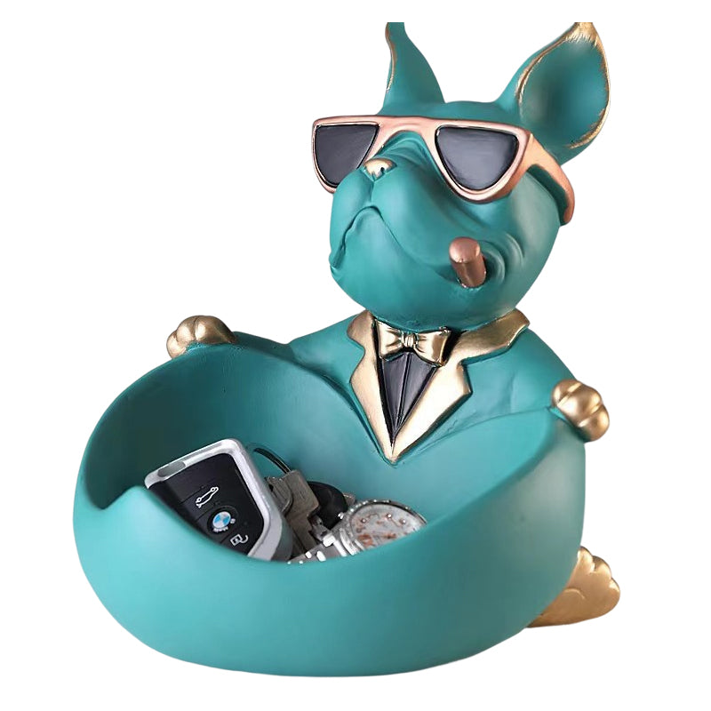 French Bulldog Figurine With Decorative Gold Trays